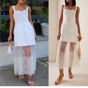 Simkhai Callan Ivory Bustier Jacquard Lace Midi Dress Size 4 Removable Tulle Hem